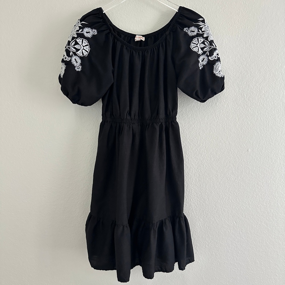 Knox Rose Dress Women S Black Floral Embroidered Puff Sleeve Smocked Boho